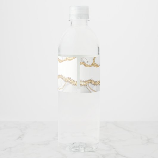Elegant White Gold Agate 80th Birthday Party Waterfles Etiket (Achterkant)