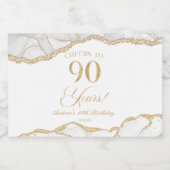 Elegant White Gold Agate 90th Birthday Party Mini Sparkling Wijnetiket (Enkel label)