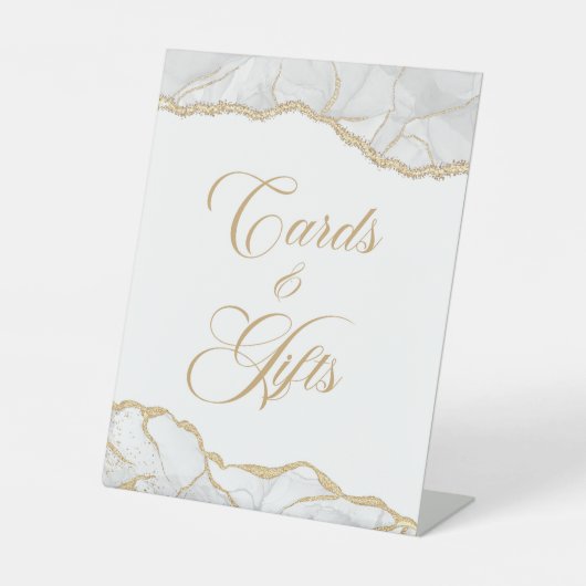 Elegant White Gold Agate Cards & Gifts Reclamebord Met Voetstuk (Voorkant)