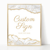Elegant White Gold Agate Custom Text Sign Poster