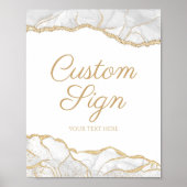 Elegant White Gold Agate Custom Text Sign Poster (Voorkant)