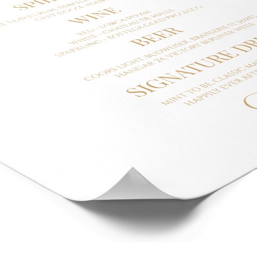 Elegant White Gold Agate Party Bar Menu Sign Poster (Hoek)