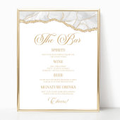 Elegant White Gold Agate Party Bar Menu Sign Poster