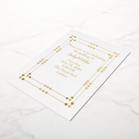 Elegant White & Gold Art Deco Foil Invitation (Rotation)
