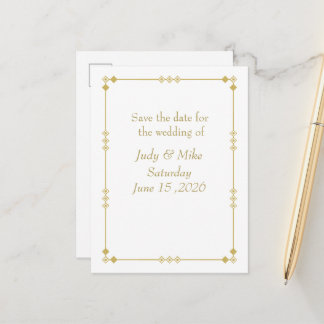 Elegant White & Gold Art Deco Save the date card Aankondigingskaart