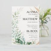 Elegant white gold borstelgroen bladeren bruiloft kaart (Staand voorkant)