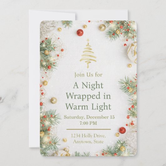 Elegant White & Gold Christmas Party Invitation (Devant)