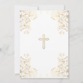 Elégant White Gold Cross Baptism Invitation (Dos)
