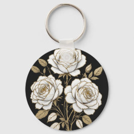 Elegant White & Gold Floral Rose Keychain – Luxury