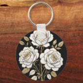 Elegant White & Gold Floral Rose Keychain – Luxury (Voorkant)