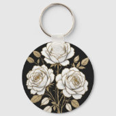 Elegant White & Gold Floral Rose Keychain – Luxury (Achterkant)