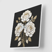 Elegant White & Gold Floral Rose Wall Clock Vierkante Klok (Hoek)