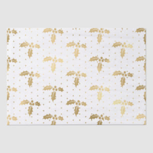 Elegant White & Gold Foil Kerstmis Holly Pattern Tissuepapier