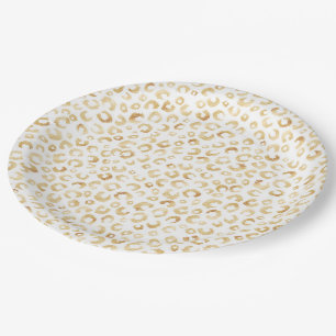 Elegant White Gold Glitter Leopard Animal Print Papieren Bordje