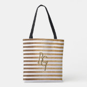 Elegant White Gold Glitter Stripe Monogram Draagtas (Achterkant)