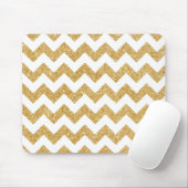 Elegant White Gold Glitter Zigzag Chevron Pattern Muismat (Met muis)