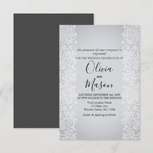 Elegant White Gold Lace Gray Black Weddencard Kaart