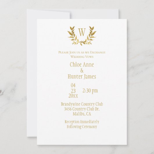 Elegant White Gold Leaf Chic Monogram Weddenschap Kaart (Voorkant)