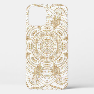 Elegant White & Gold Mandala Handtekening Ontwerp iPhone 12 Pro Hoesje