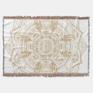 Elegant White & Gold Mandala Handtekening Ontwerp Deken