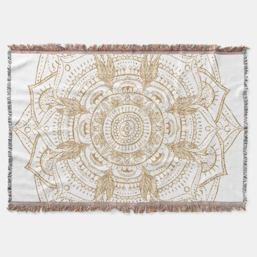 Elegant White & Gold Mandala Handtekening Ontwerp Deken (Voorkant)