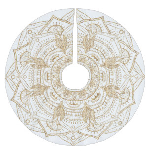 Elegant White & Gold Mandala Handtekening Ontwerp Kerstboom Rok