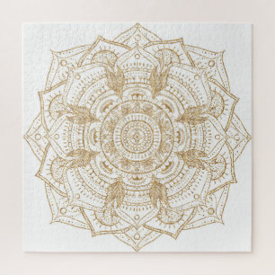 Elegant White & Gold Mandala Handtekening Ontwerp Legpuzzel