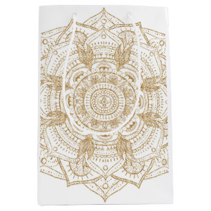 Elegant White & Gold Mandala Handtekening Ontwerp Medium Cadeauzakje
