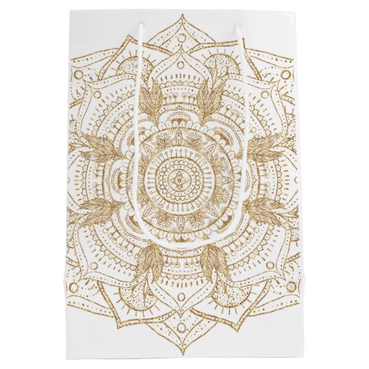 Elegant White & Gold Mandala Handtekening Ontwerp Medium Cadeauzakje (Achterkant)