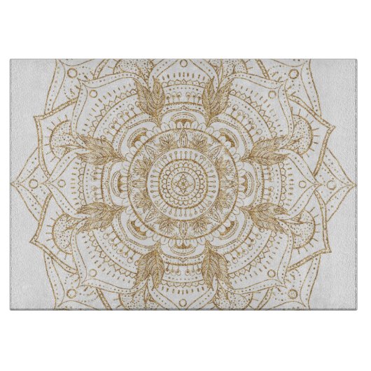 Elegant White & Gold Mandala Handtekening Ontwerp Snijplank (Voorkant)