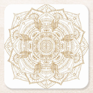 Elegant White & Gold Mandala Handtekening Ontwerp Vierkante Kartonnen Onderzetter