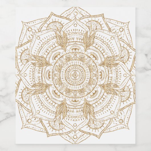 Elegant White & Gold Mandala Handtekening Ontwerp Wijn Etiket (Enkel label)