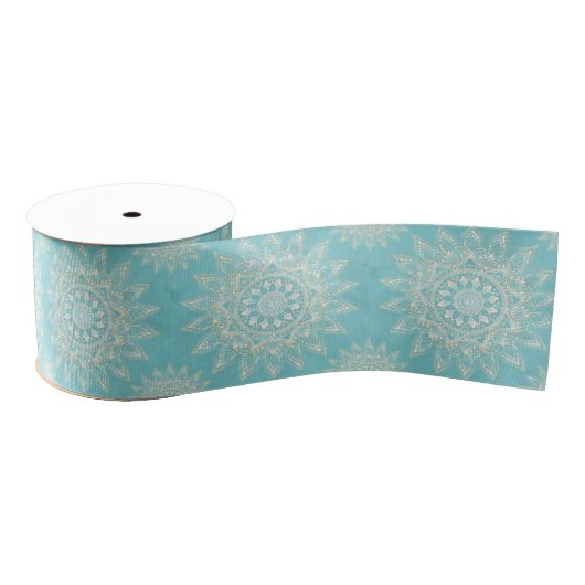 Elegant White Gold Mandala Sky Blue Design Grosgrain Lint (Spoel)