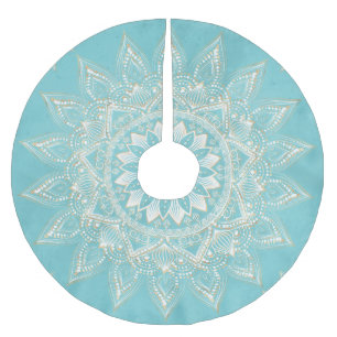 Elegant White Gold Mandala Sky Blue Design Kerstboom Rok