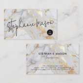 Elegant White Gold Marble Logo Script Modern Visitekaartje (Voorkant / Achterkant)