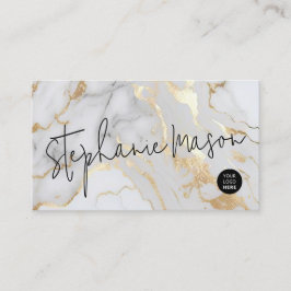 Elegant White Gold Marble Logo Script Modern Visitekaartje