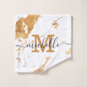 Elegant White Gold Marble Monogram  Bad Handdoek (Wasdoekje)