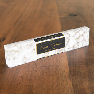 Elegant White Gold Marble Name - Desk Name Naambordje