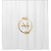 Elegant White Gold Monogram Eucalyptus Wreate Douchegordijn (Voorkant)