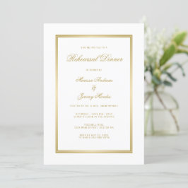 Elegant White Gold Monogram Rehearsal Dinner Kaart
