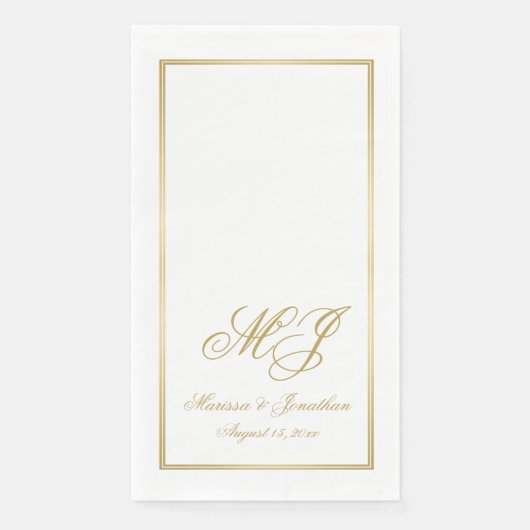 Elegant White Gold Monogram Script Weddenschap Servet (Voorkant)