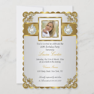 Elegant White Gold Pearl Damask Foto van Birthday Kaart
