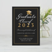 Elegant White Gold Script Black College Graduing Aankondiging (Staand voorkant)