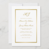 Elegant White Gold Script Monogram Weddenschap Kaart (Voorkant)