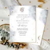 Elegant White Gold Silver Celestial Starry Wedding Kaart