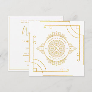 Elegant White Gold  Square WEDDING Classic Kaart