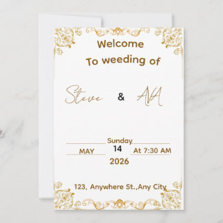Elegant White & Gold Wedding Invitation Kaart