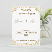 Elegant White & Gold Wedding Invitation Kaart (Staand voorkant)
