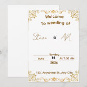 Elegant White & Gold Wedding Invitation Kaart (Voorkant / Achterkant)