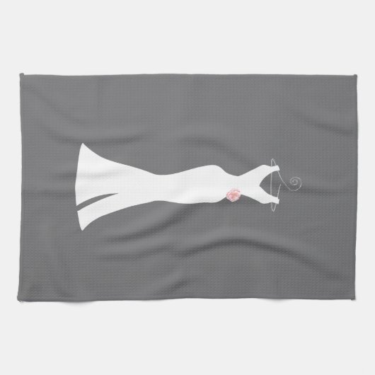 Elegant White Gown on Grey - Stijlvol Eenvoudig de Theedoek (Horizontaal)